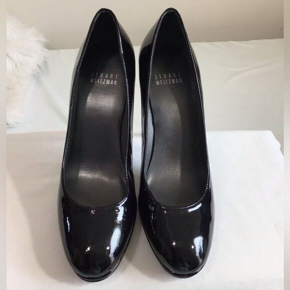 Stuart Weitzman Black Platswoon Pump Heel Shoes Patent Leather Size 7 1/2 - Picture 3 of 16